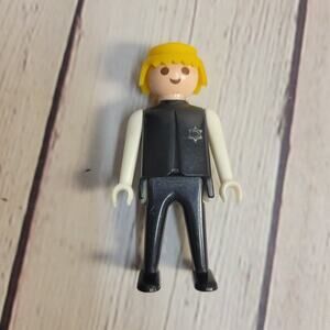 Playmobil Geobra Action Figure 1974 Blonde Sheriff Black and white colors badge